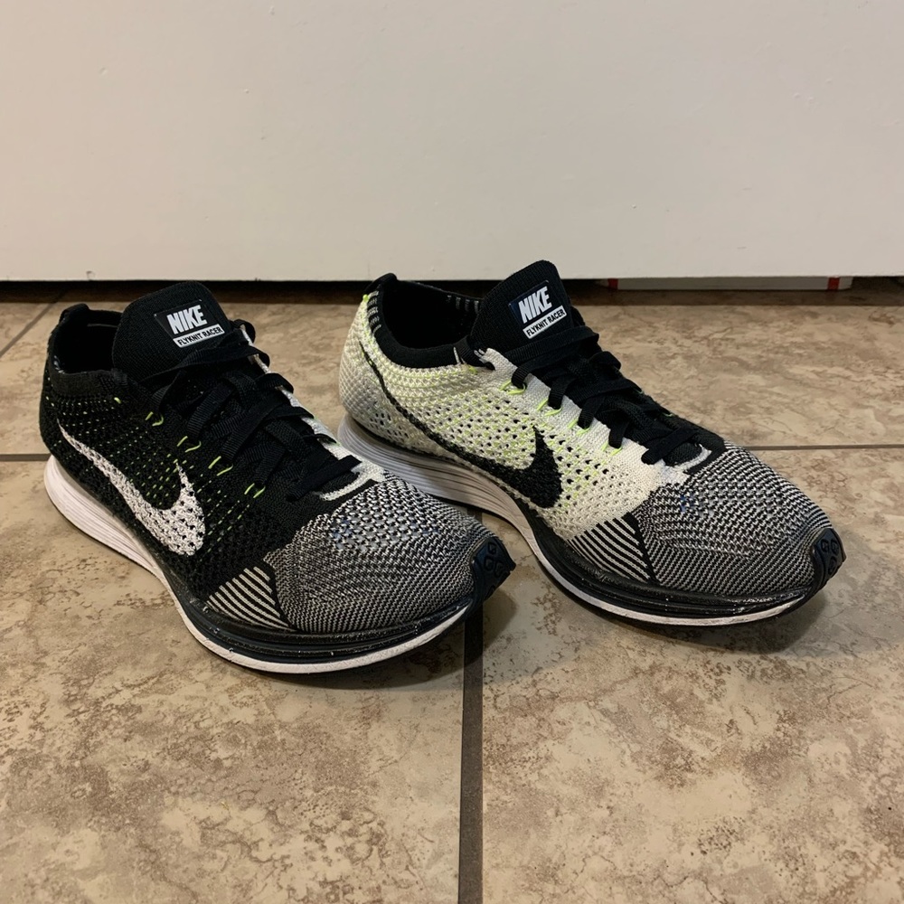 Nike Flyknit Racer Black, White, and Volt Men’s 9.5